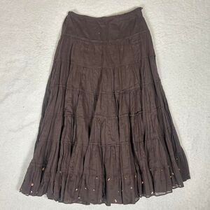Studio Works Maxi Tiered Brown Skirt with Sequin Details